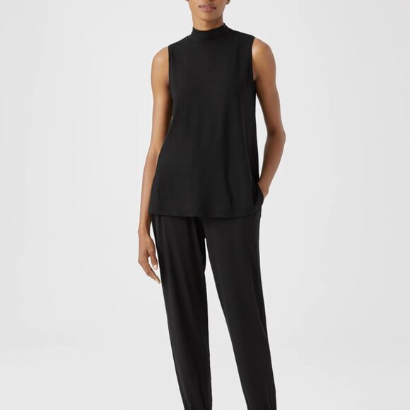Eileen Fisher Black Long Length Fine Jersey Mock Neck Tank - Picture 2 of 6